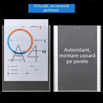 Ramă de afișaj pe perete A4 cu buzunare transparente pentru carduri și spațiu de inserare a documentelor