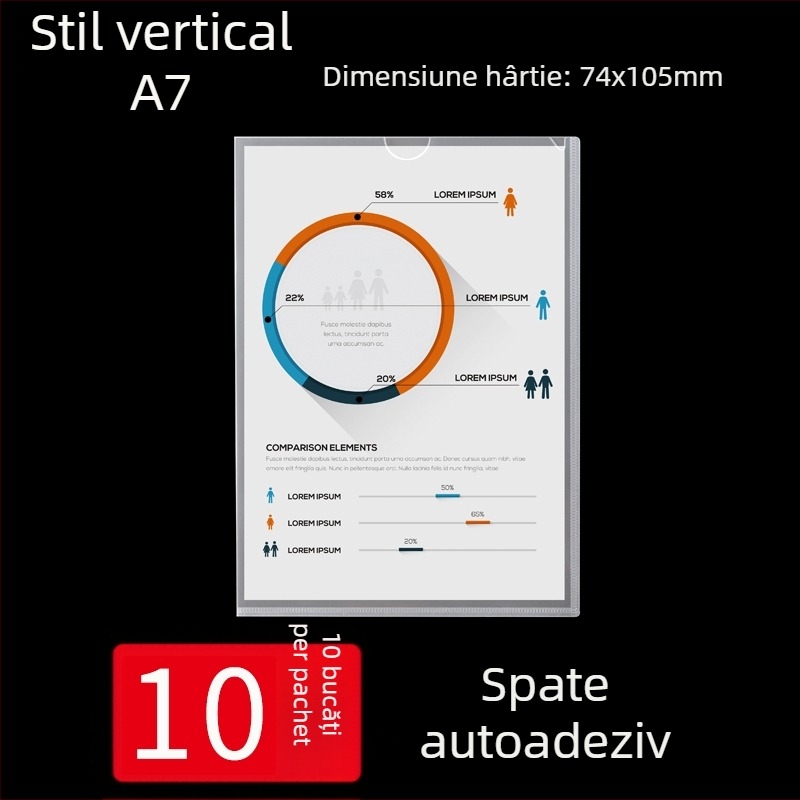 Ramă de afișaj pe perete A4 cu buzunare transparente pentru carduri și spațiu de inserare a documentelor