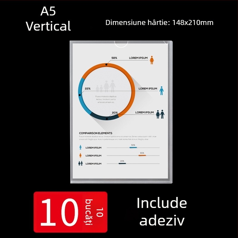 Ramă de afișaj pe perete A4 cu buzunare transparente pentru carduri și spațiu de inserare a documentelor