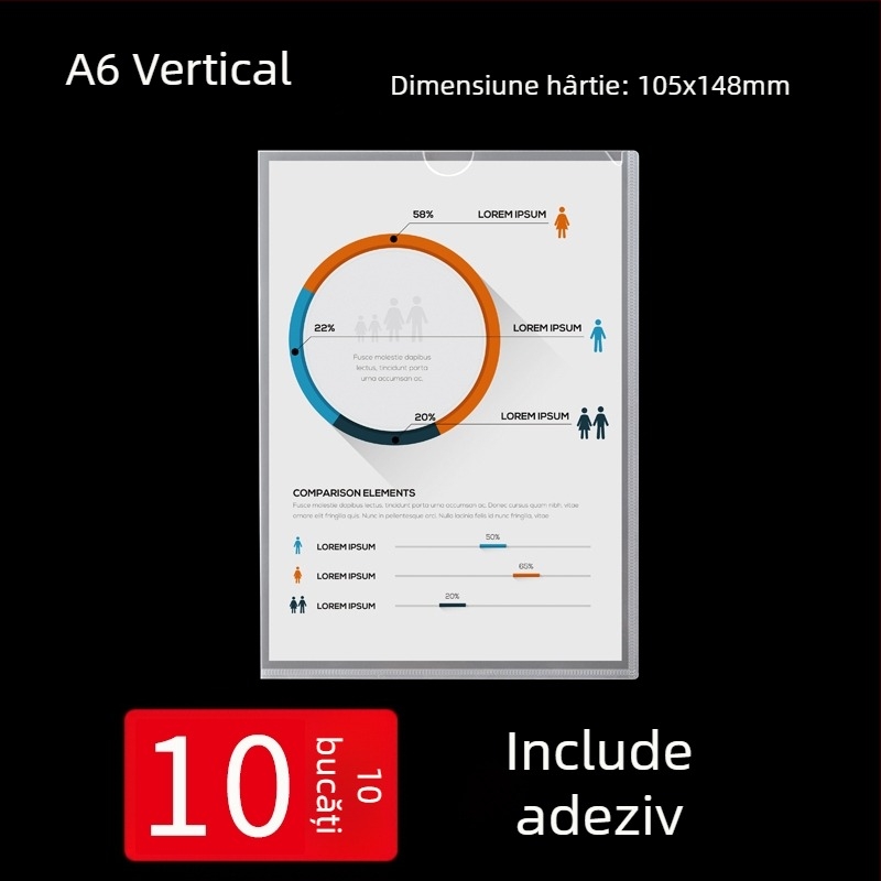 Ramă de afișaj pe perete A4 cu buzunare transparente pentru carduri și spațiu de inserare a documentelor