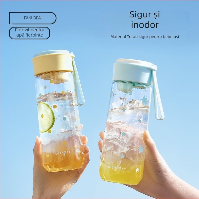 Pahar Tritan portabil de vară pentru apă, pentru fete, design minimalist, plastic, capacitate mare pentru studenți, rezistent la temperaturi înalte pentru ceai