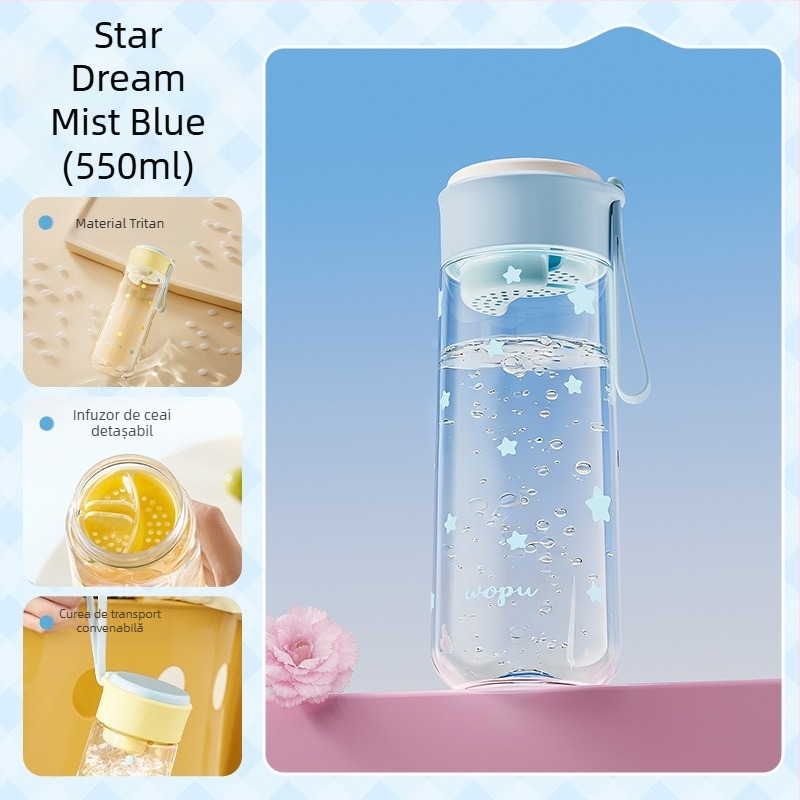 Pahar Tritan portabil de vară pentru apă, pentru fete, design minimalist, plastic, capacitate mare pentru studenți, rezistent la temperaturi înalte pentru ceai