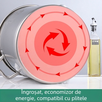 Oală de supă din oțel inoxidabil 304, cu capac, recipient rotund multifuncțional pentru bucătărie