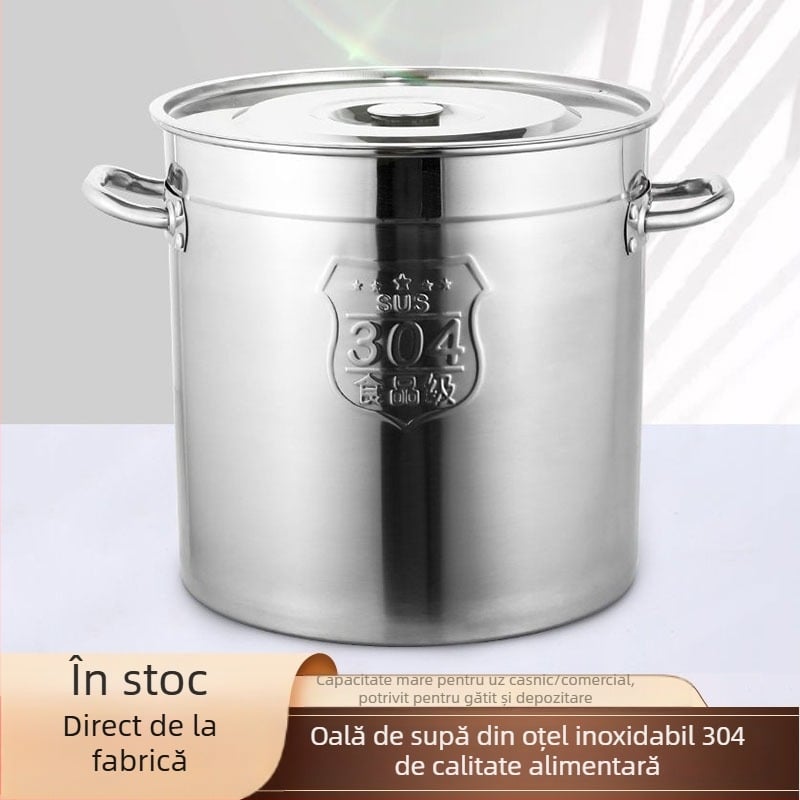 Oală de supă din oțel inoxidabil 304, cu capac, recipient rotund multifuncțional pentru bucătărie