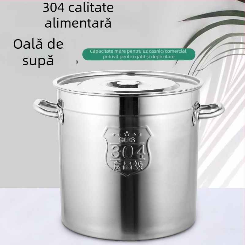 Oală de supă din oțel inoxidabil 304, cu capac, recipient rotund multifuncțional pentru bucătărie