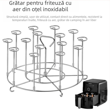 Set de accesorii pentru air fryer din oțel inoxidabil 304: grătar vertical, frigărui, grătar pentru cuptorul cu microunde, grătar BBQ, unelte de agățare
