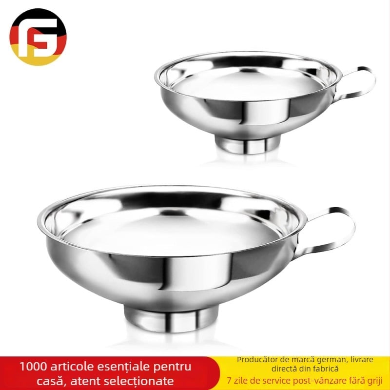 Pâlnie din oțel inoxidabil alimentar, mare, gură largă, pentru ulei, sosuri, piure și umplere salate