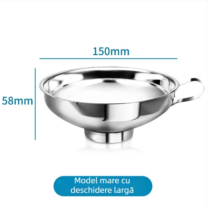 Pâlnie din oțel inoxidabil alimentar, mare, gură largă, pentru ulei, sosuri, piure și umplere salate