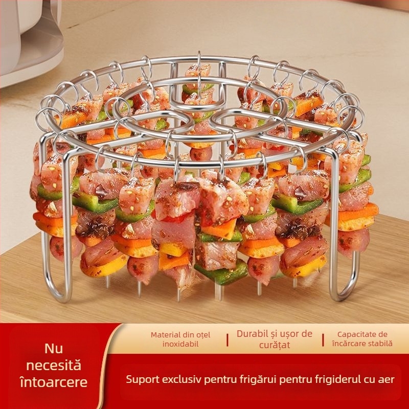 Suport pentru frigărui din oțel inox, grătar vertical pentru BBQ și cuptor cu aer pentru uz casnic