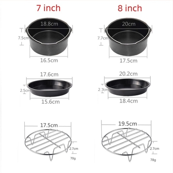 Accesorii pentru friteza cu aer, set de 7 piese: grătar pentru coacere, coș pentru prăjituri, suport pentru pâine, pentru 3.5–5.8 litri