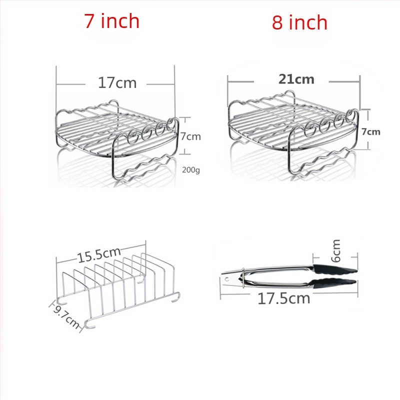 Accesorii pentru friteza cu aer, set de 7 piese: grătar pentru coacere, coș pentru prăjituri, suport pentru pâine, pentru 3.5–5.8 litri