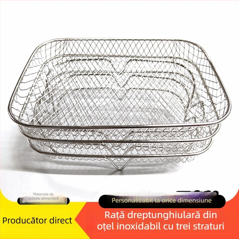 Raft dreptunghiular din oțel inoxidabil, trei niveluri pentru friteuză cu aer – 304, plasă grill, aburire, uscare, stivuire