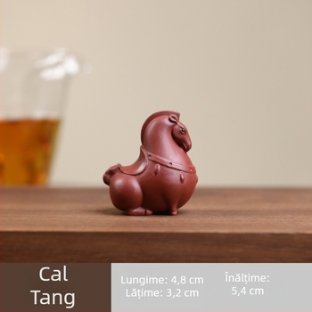 Tea pet din lut purpuriu Yixing — mic cal Tang, cal zodiac, statuetă realistă, accesoriu creativ pentru masa de ceai, pentru vizionare și întreținere.
