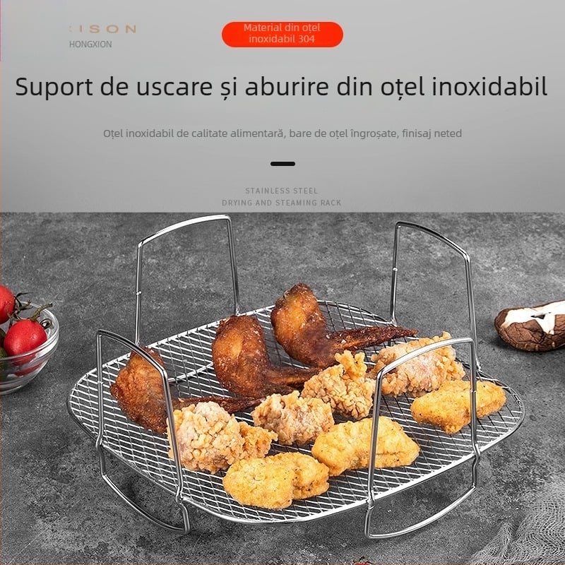 Gril din oțel inoxidabil 304 pentru friteuza cu aer: suport dreptunghiular pentru uscare și abur, grilă pentru legume, plasă pentru grătar, suport pentru pâine
