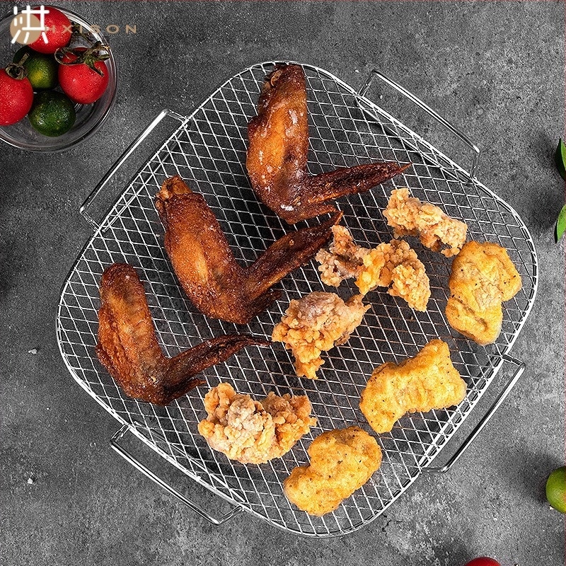 Gril din oțel inoxidabil 304 pentru friteuza cu aer: suport dreptunghiular pentru uscare și abur, grilă pentru legume, plasă pentru grătar, suport pentru pâine
