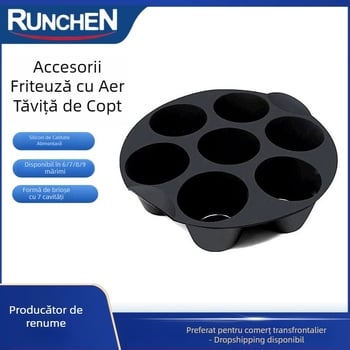 Set cu 7 forme din silicon pentru brioșe, pentru friteuză cu aer, compatibil cu modele de 3,5–5,8 L