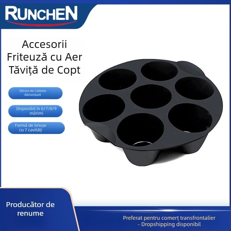 Set cu 7 forme din silicon pentru brioșe, pentru friteuză cu aer, compatibil cu modele de 3,5–5,8 L