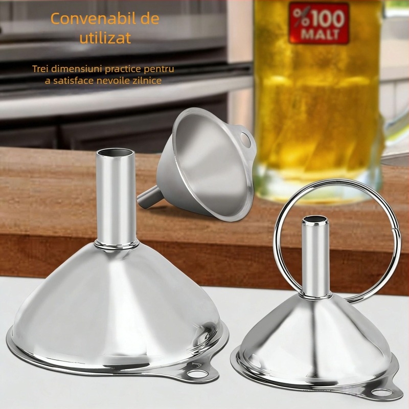 Set din oțel inoxidabil pentru bucătărie, certificat FCM – pâlnie de ulei cu diametru mare și pâlnii pentru alcool în dimensiuni mari, medii și mici – trei piese
