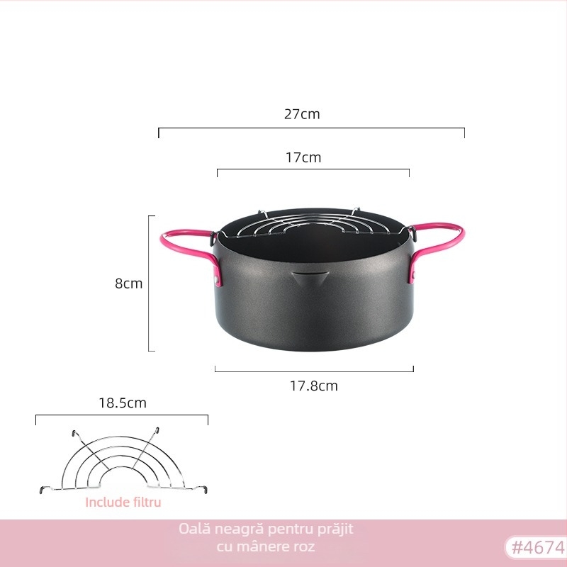 Tigaie antiaderentă mini pentru tempura, mică, economică, pentru uz casnic, cu strecurătoare, compatibilă cu plite pe gaz și inducție