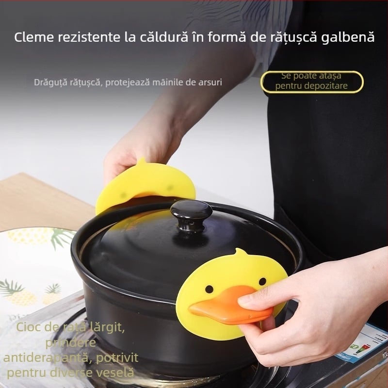 Mănuși din silicon rezistente la căldură, galbene, groase, antiderapante, cu clips pentru bol la microunde