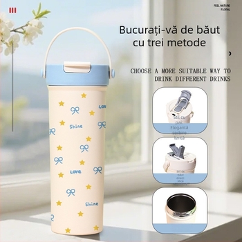 Cană termică din oțel inoxidabil 316, cu mâner, portabilă, capacitate mare, capac pop-up, cu două paie, en-gros