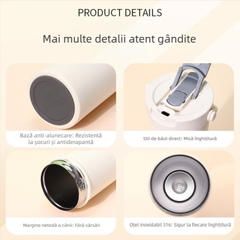 Cană termică din oțel inoxidabil 316, cu mâner, portabilă, capacitate mare, capac pop-up, cu două paie, en-gros