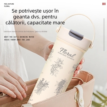Cană termică din oțel inoxidabil 316, cu mâner, portabilă, capacitate mare, capac pop-up, cu două paie, en-gros