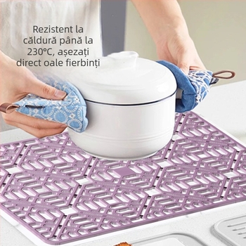 Covoraș pătrat din silicon izolant pentru cuptorul cu microunde, protecție împotriva arsurilor, bucătărie în aer liber, covoraș de drenaj, suport pentru tacâmuri și aburi