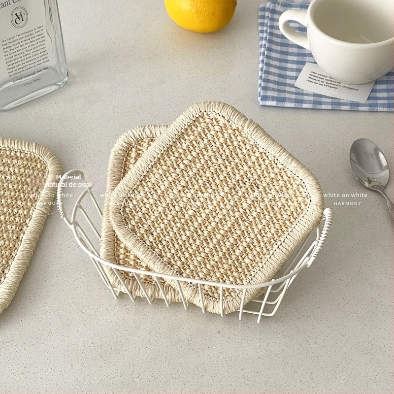 Covoraș termic din sisal natural, stil japonez pentru bucătărie, pentru oale, boluri și căni