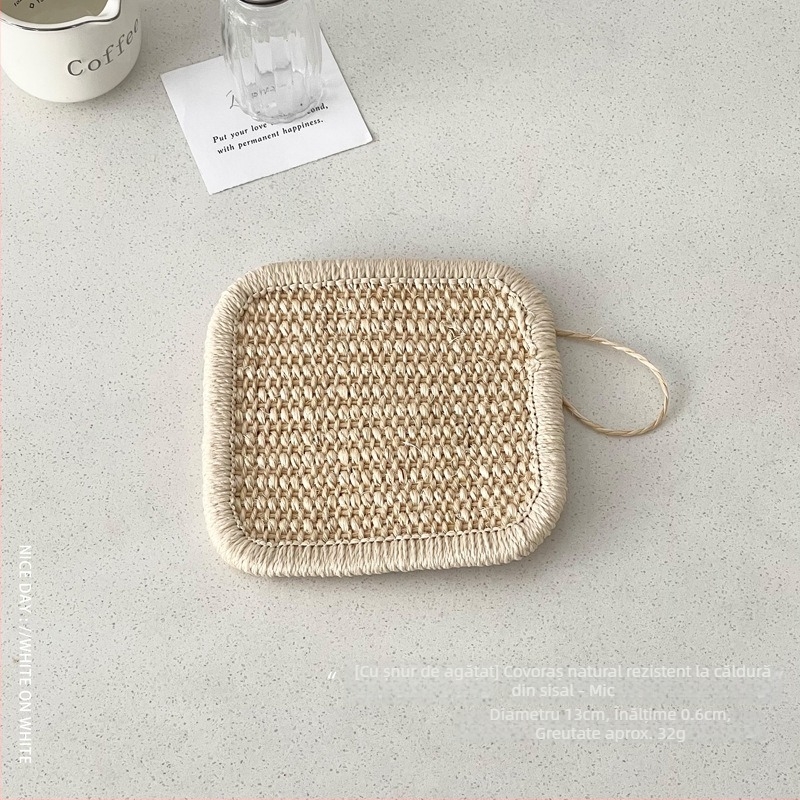 Covoraș termic din sisal natural, stil japonez pentru bucătărie, pentru oale, boluri și căni