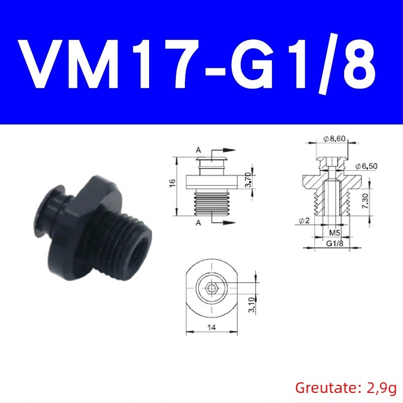 CRG Conector pentru cupa de vid, design pagodă, bază de duză cu inserare dreaptă VM-G1/8 filet, accesoriu pentru manipulator robotic de prindere
