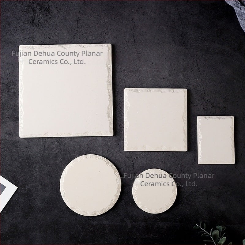Suport ceramic pentru pahare cu absorbție de apă, ceramică albă neglazurată cu textură de piatră; covoraș izolant pentru oale și articole semi-finisate