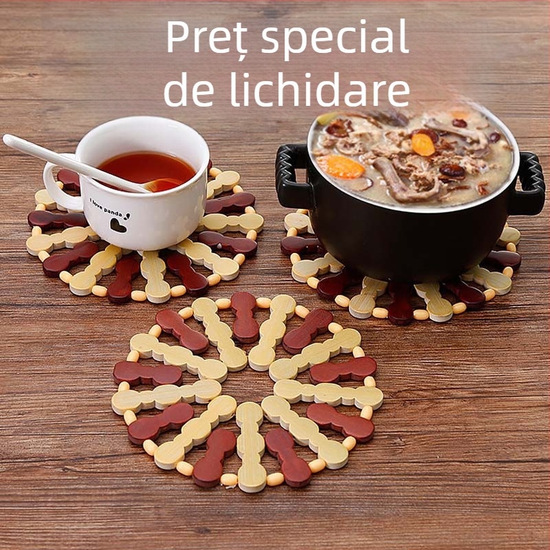 1/8 set suporturi din bambus pentru farfurii și vase, covoraș izolant pentru masă, uz casnic