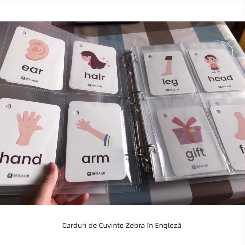 Album pentru carduri de alfabetizare pentru bebeluși, cu depozitare în patru secțiuni, carduri Pinyin și Engleză, carduri alfabetice, album cu nouă pătrate