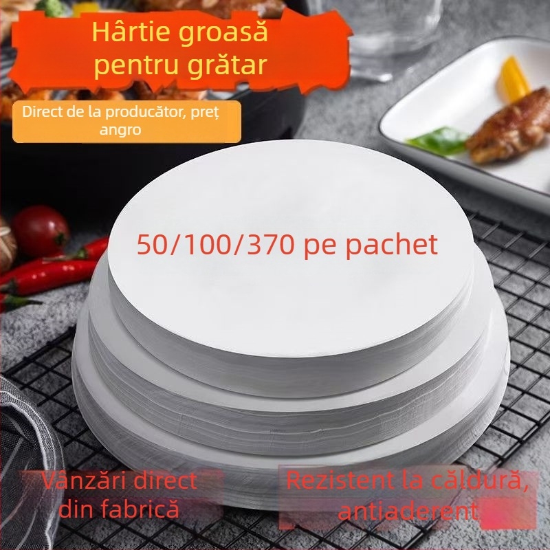 Hârtie de copt circulară pentru grătar, absorbantă de ulei, pentru cuptor și air fryer, antiaderentă, rezistentă la temperaturi înalte
