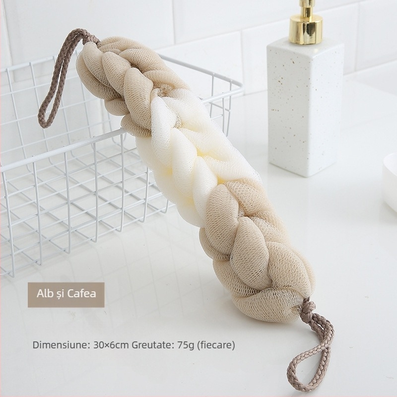 Bandă de baie lungă pentru exfoliere și scrub al spatelui, formă de floare de baie