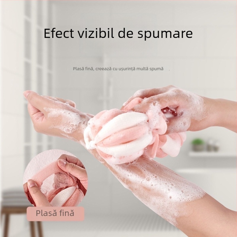 Minge de baie extensibilă, burete exfoliant pentru duș, mare, durabil, spumare bogată, stilată
