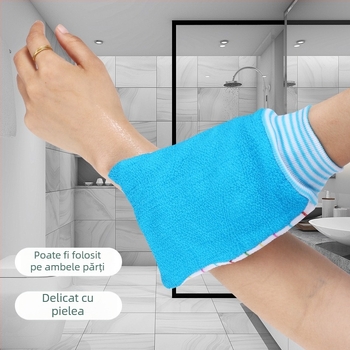 Prosop de baie gros, dual-use, textură exfoliantă cu nămol, față dublă, mănușă pentru spate și prosop exfoliant pentru spate