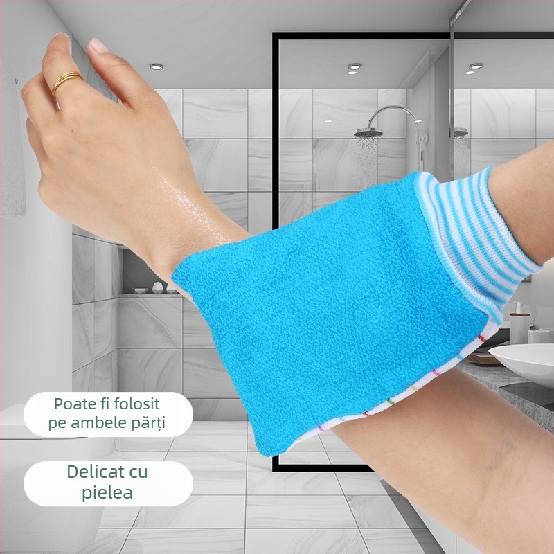Prosop de baie gros, dual-use, textură exfoliantă cu nămol, față dublă, mănușă pentru spate și prosop exfoliant pentru spate