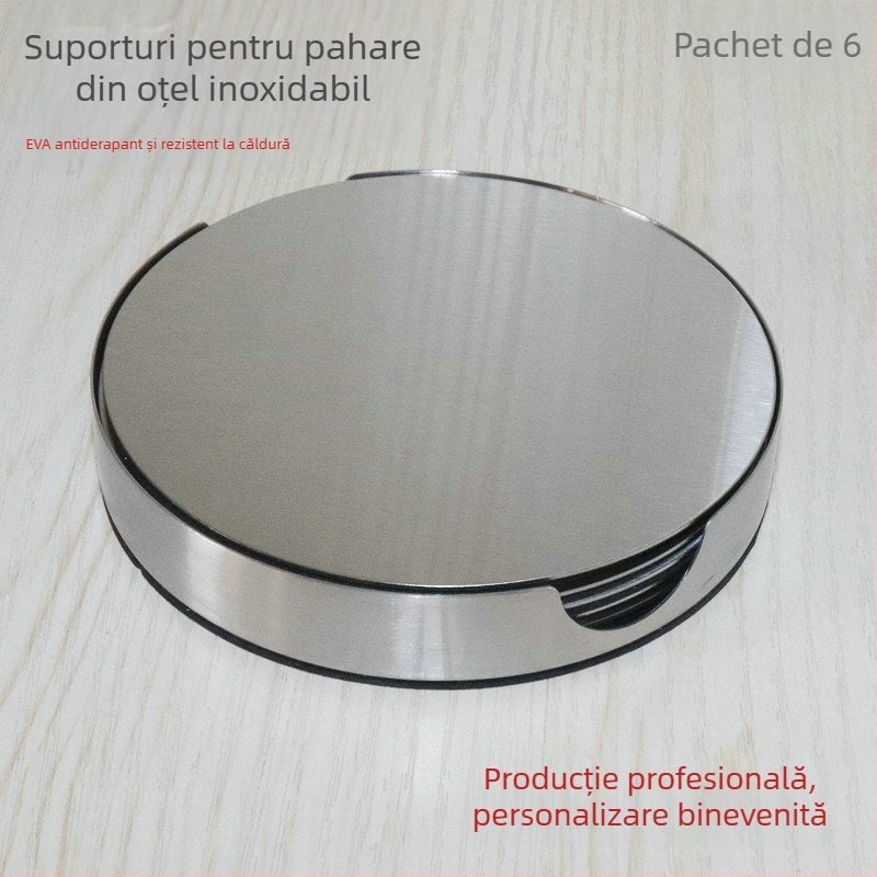 Suporturi rotunde pentru pahare din oțel inoxidabil, anti-arzire, antiderapante, set de 6 bucăți, plăci izolante termice, oțel inoxidabil 430