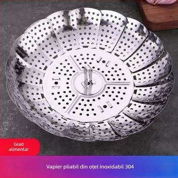 Coș de aburi din oțel inoxidabil 304, pliabil, tavă universală pentru aburi, suport pentru aburi, plasă de separare a apei, aburitor telescopic, multifuncțional