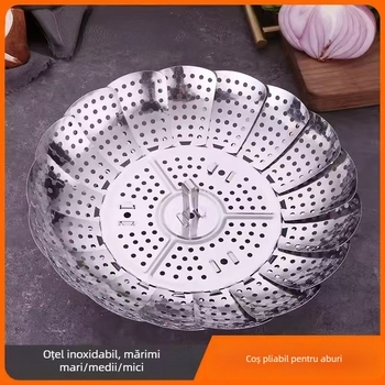 Coș de aburi din oțel inoxidabil 304, pliabil, tavă universală pentru aburi, suport pentru aburi, plasă de separare a apei, aburitor telescopic, multifuncțional