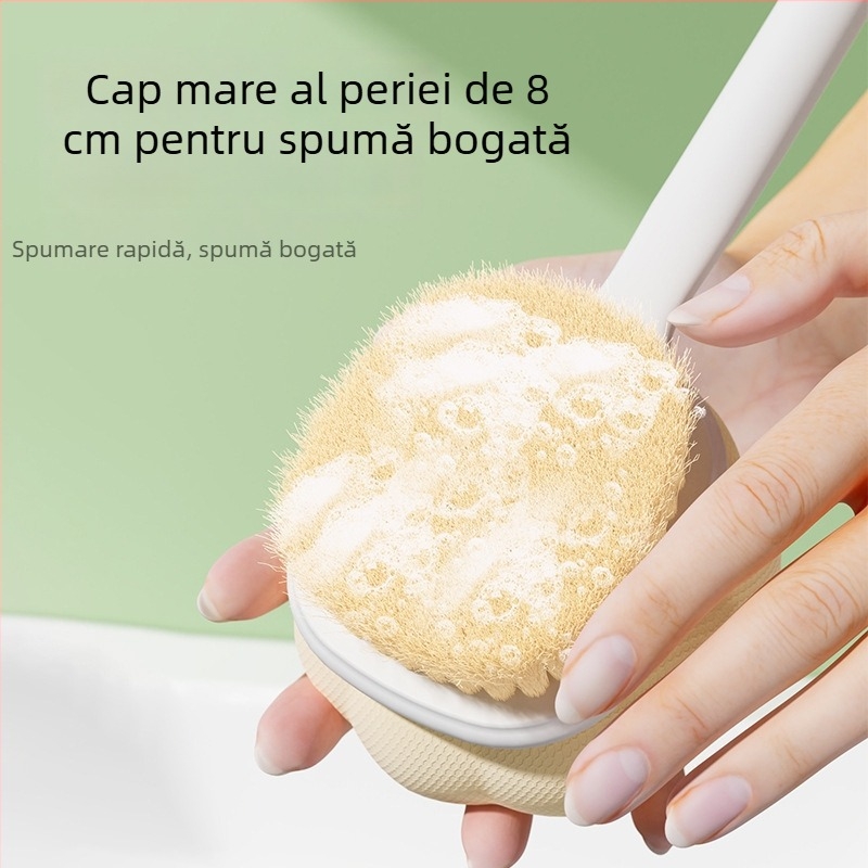 Perie de baie cu mâner lung, cu două fețe și peri moi pentru curățarea întregului corp, masajul spatelui și burete de baie