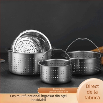 Set din oțel inoxidabil pentru uz casnic, cu gătitor de orez și aburire, coș de scurgere a orezului, oală sub presiune electrică, coș de aburi cu zahăr și separator pentru supă de orez
