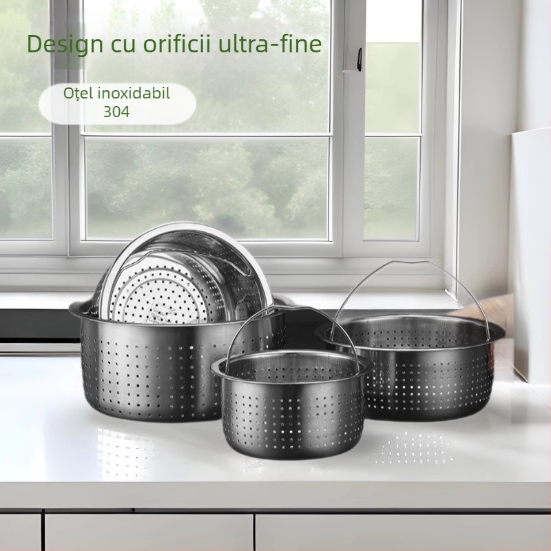 Set din oțel inoxidabil pentru uz casnic, cu gătitor de orez și aburire, coș de scurgere a orezului, oală sub presiune electrică, coș de aburi cu zahăr și separator pentru supă de orez