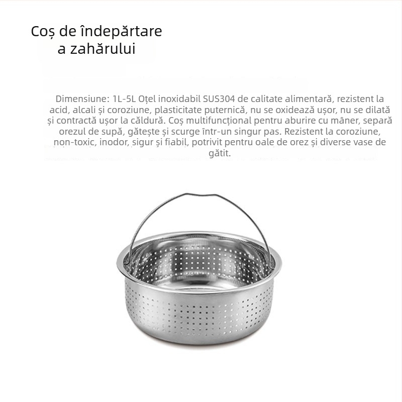 Set din oțel inoxidabil pentru uz casnic, cu gătitor de orez și aburire, coș de scurgere a orezului, oală sub presiune electrică, coș de aburi cu zahăr și separator pentru supă de orez