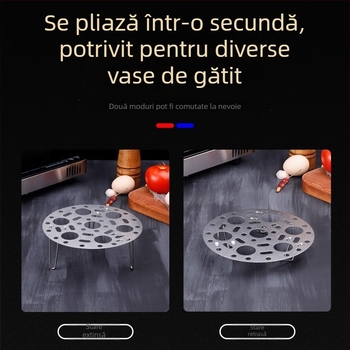 Suport din oțel inoxidabil pentru aburi, pliabil, destinat uzului casnic, cu grilă circulară de aburi, placă de aburi ridicată, tavă mică de aburi și suport pentru ouă