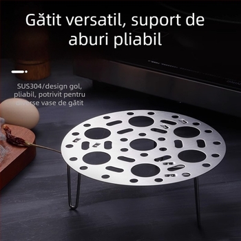 Suport din oțel inoxidabil pentru aburi, pliabil, destinat uzului casnic, cu grilă circulară de aburi, placă de aburi ridicată, tavă mică de aburi și suport pentru ouă