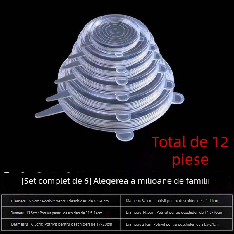 Set de 12 capace din silicon pentru boluri, capace sigilante universale pentru depozitare a alimentelor