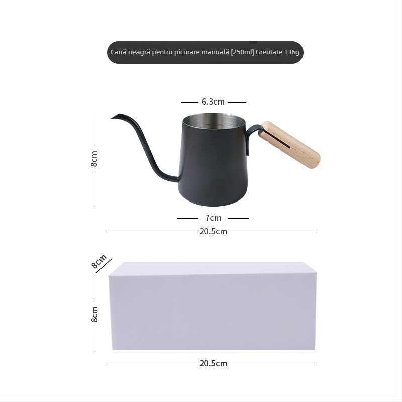 Ceainic pour-over cu mâner din lemn, gură lungă și subțire, scară internă din oțel inox SUS304, design mini compact, stil Nordic